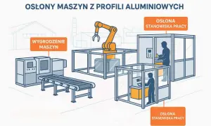Ogrody maszyn z profili aluminiowych: wygrodzenie maszyn, osłona stanowiska pracy. Norma definicja bezpieczeństwa.
