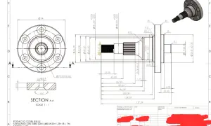 Rysunek techniczny CNC przedstawia wałek z kołnierzem, z wymiarami i oznaczeniami.
