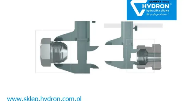 Precyzyjne pomiary gwintu UNC suwmiarką. Dwa ujęcia pokazują szczegóły połączeń hydraulicznych.
