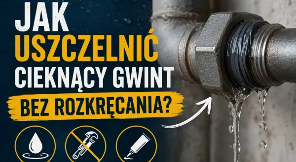 Wyciek z gwintu rurowego walcowego. Jak uszczelnić cieknący gwint bez rozkręcania? Woda kapie z metalowej rury.