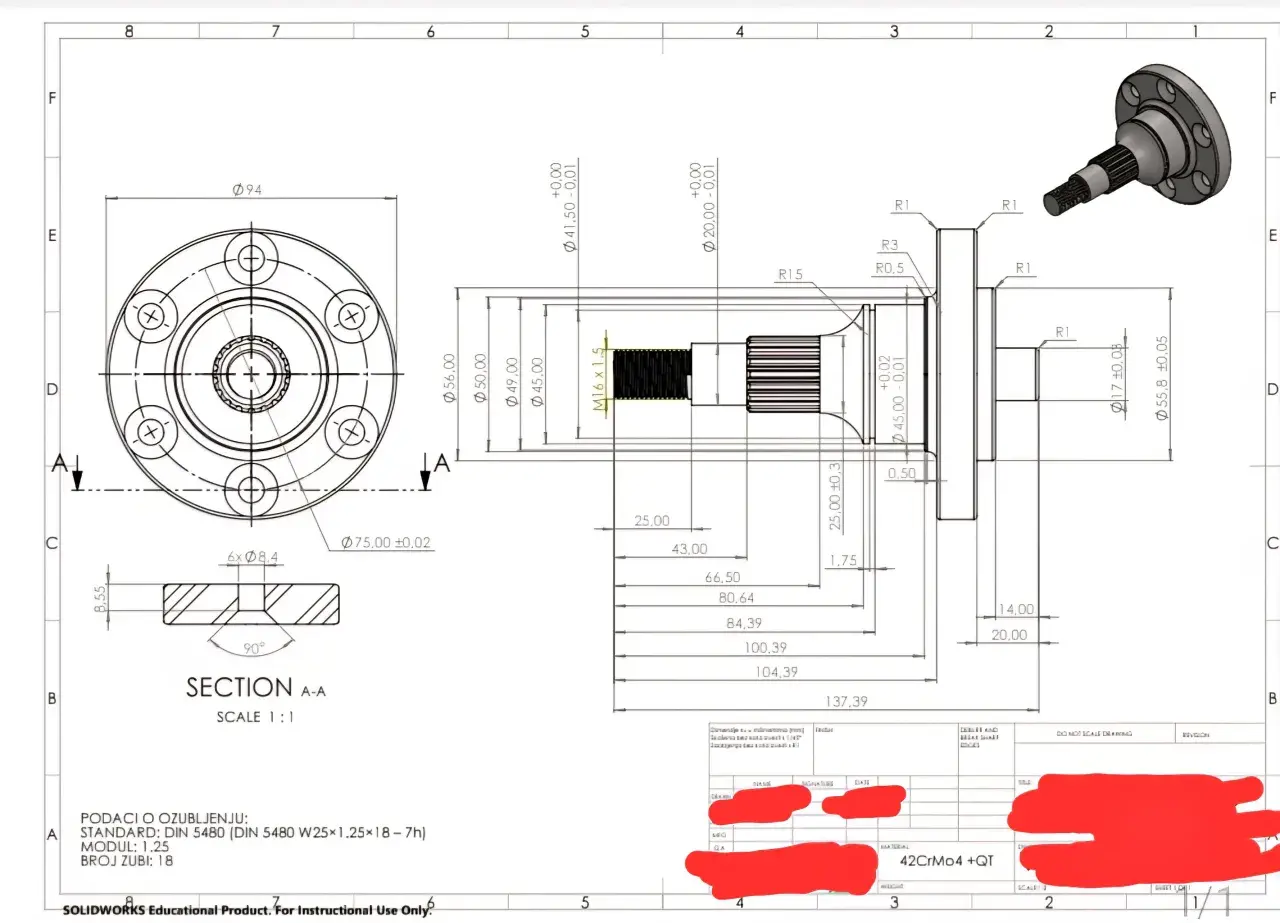 Rysunek techniczny CNC przedstawia wałek z kołnierzem, z wymiarami i oznaczeniami.