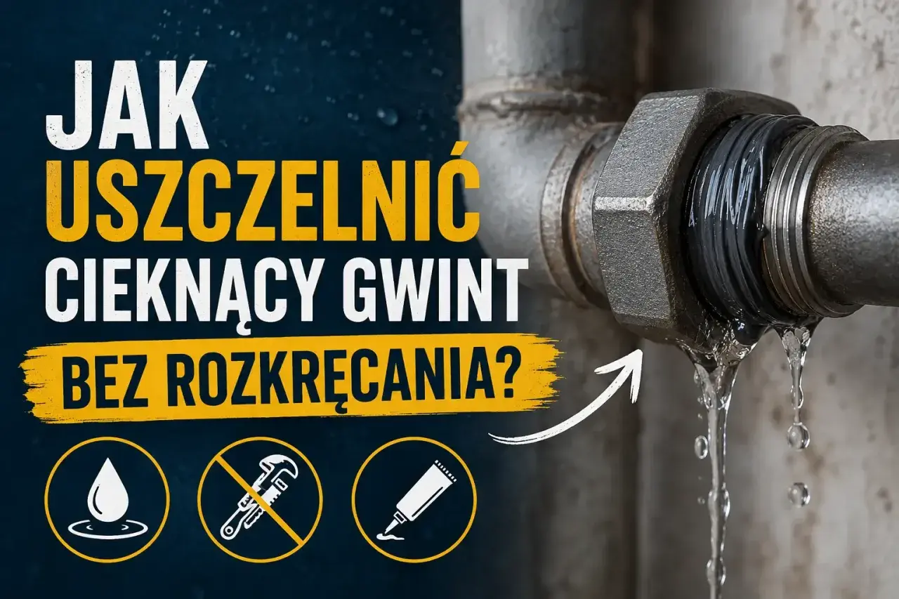 Wyciek z gwintu rurowego walcowego. Jak uszczelnić cieknący gwint bez rozkręcania? Woda kapie z metalowej rury.