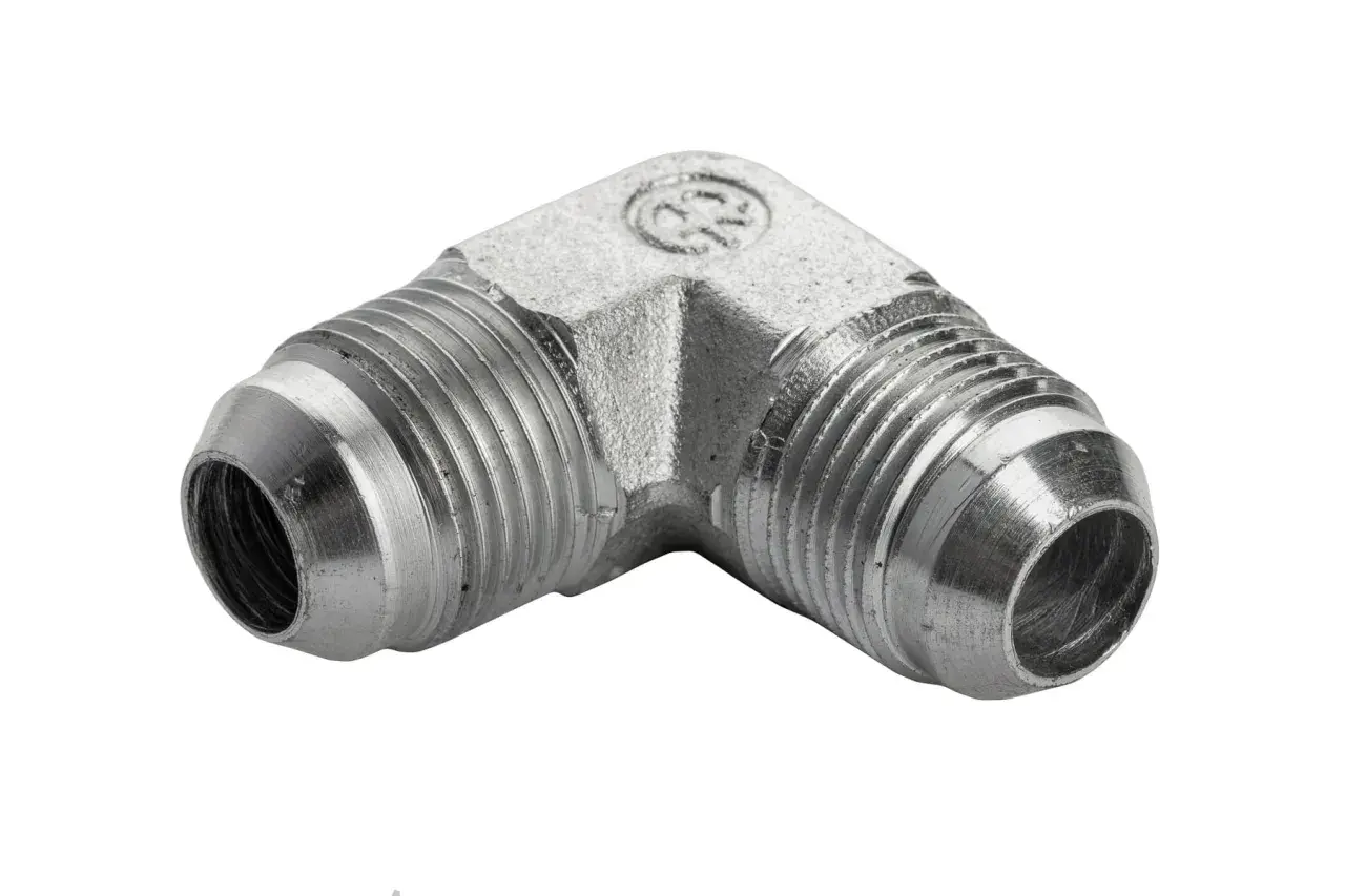 Metalowy kolanko hydrauliczne z gwintami. Różne rozmiary gwintów hydraulicznych są kluczowe dla szczelnych połączeń.